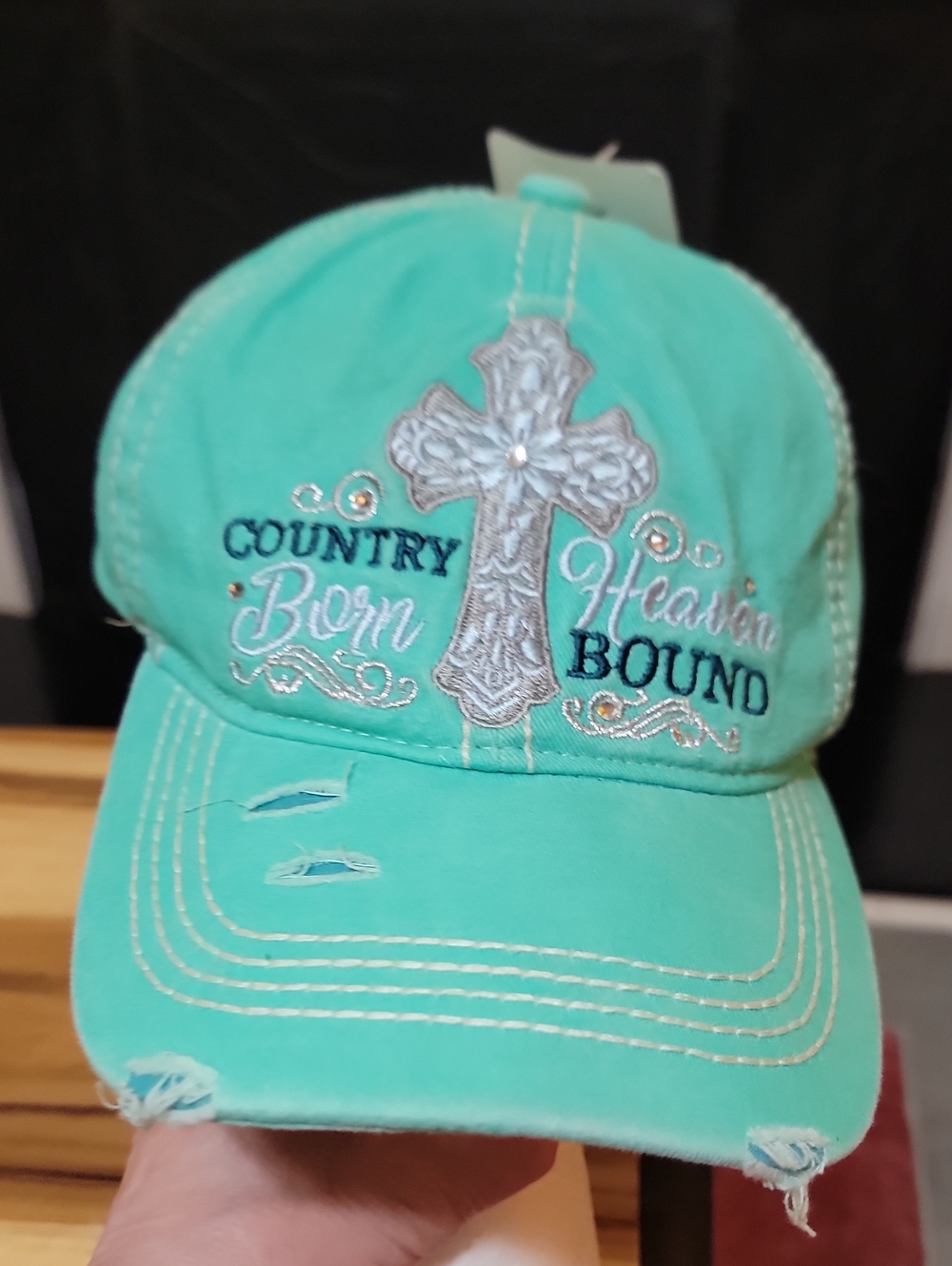 Country Born Heaven Bound Turquoise Baseball Cap NWT